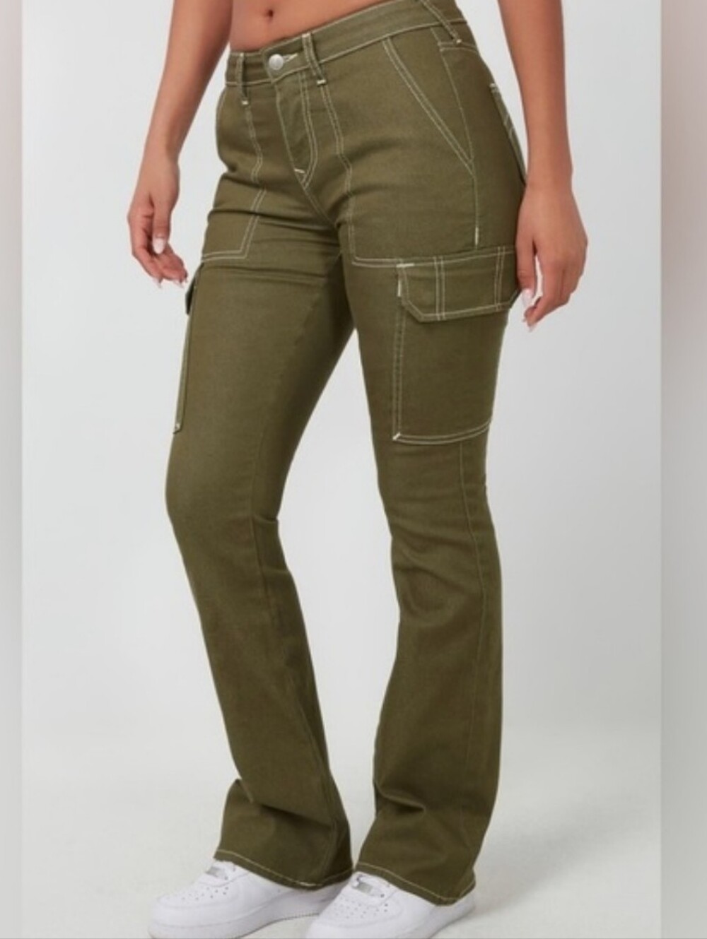 True Religion Cargo Bootcut In Olive Green Stitch Details Womens 34